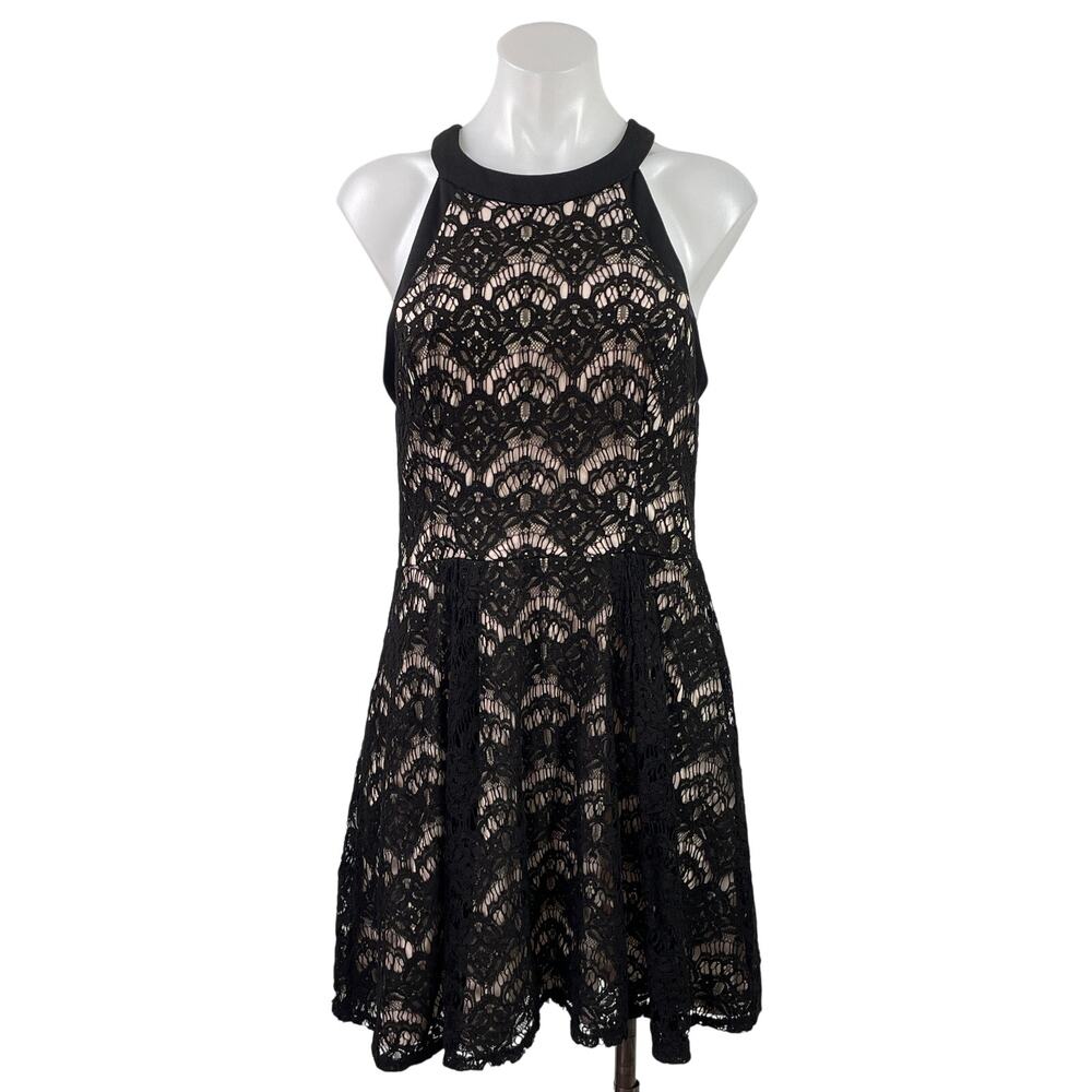 Speechless Womens Black Lace Sleeveless Racerback Mini Fit & Flared Dress Size L